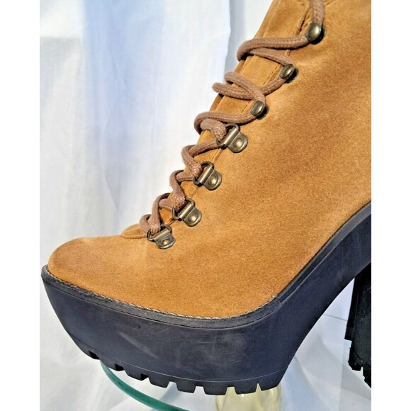 Polo Ralph Lauren Suede Helene Bootie Camel Sz 39 8.5  Platform Lug Chunky Heel - Picture 8 of 16